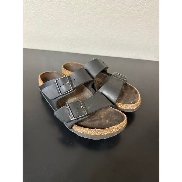 Birkenstock Double Strap Sandals Womens 37 US 6 Black Leather Slip On Shoes Boho - Picture 2 of 9